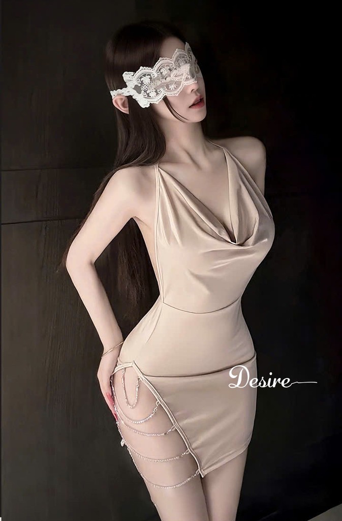 Desire Store, 660 Váy Ngủ Lụa Body Cổ Yếm Đổ Hở Lưng - Đầm Ngủ Sexy Xẻ Tà Đính Dây Đá Lấp Lánh Desire image 2 of 8