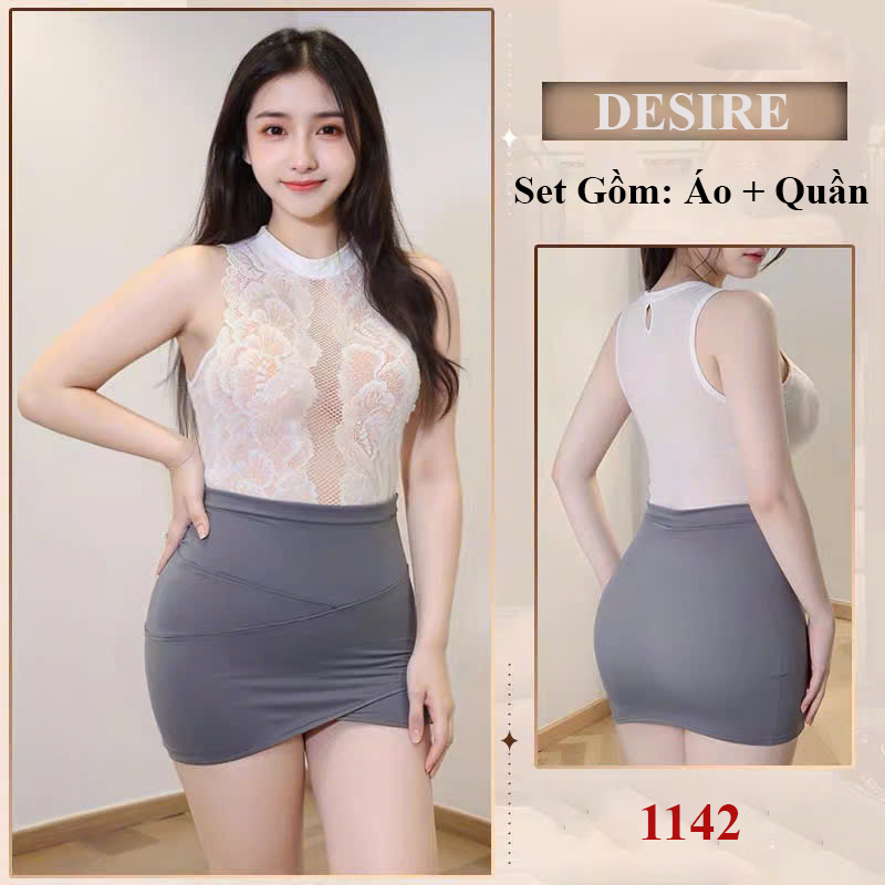 Desire Store, 1142 BIGSIZE Bộ đồ ngủ hóa trang Cosplay Cô Thư Ký gợi cảm DESIRE - Bigsize(63-75kg), + Tất W7 image 10 of 10