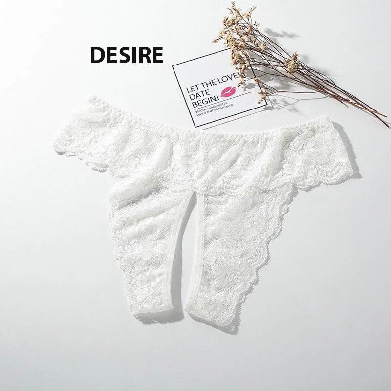 Desire Store, Quần lót ren sexy xẻ đáy gợi cảm DESIRE QL-5009 - Trắng (Lẻ 1 quần), Form>53kg Vòng3>88cm image 10 of 15