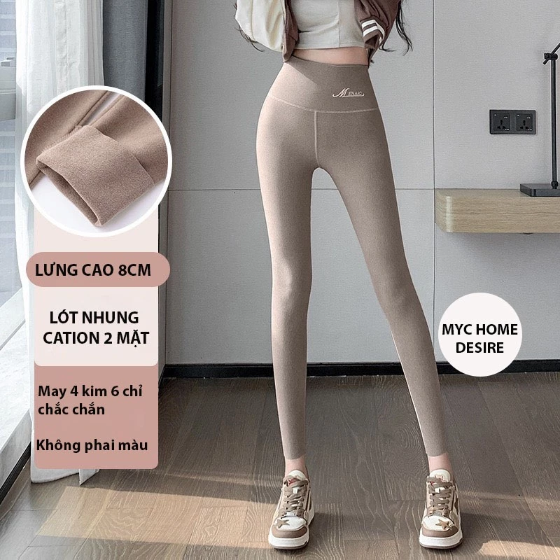 Desire Store, Quần dài legging M ENAIC lưng cao giữ nhiệt lót nhung Cation hai mặt mùa đông ấm áp định hình dáng QGN-004 - Nâu nhạt, XL 62-72KG image 12 of 12