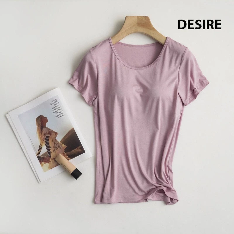 Desire Store, Áo thun ngắn tay có mút ngực thun Vicose cao cấp A2302 - Hồng nhạt, 2XL image 14 of 15