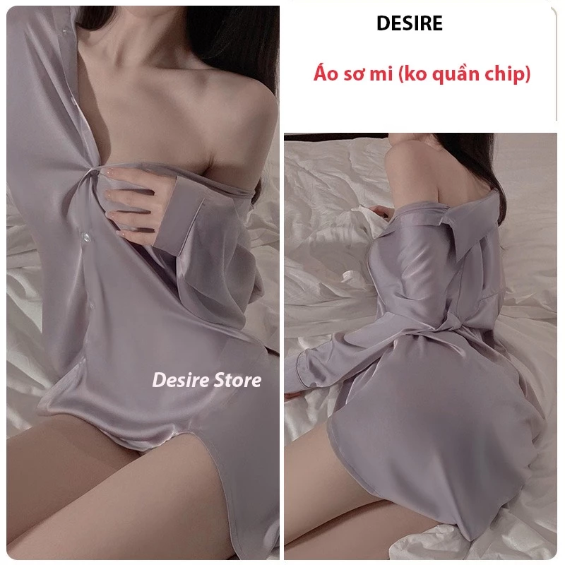 Desire Store, Áo sơ mi ngủ voan lụa tay lửng cao cấp mềm mịn kèm chip lọt khe VN-243 - Lụa Tím (Ko chip), L (54-68kg) image 12 of 12