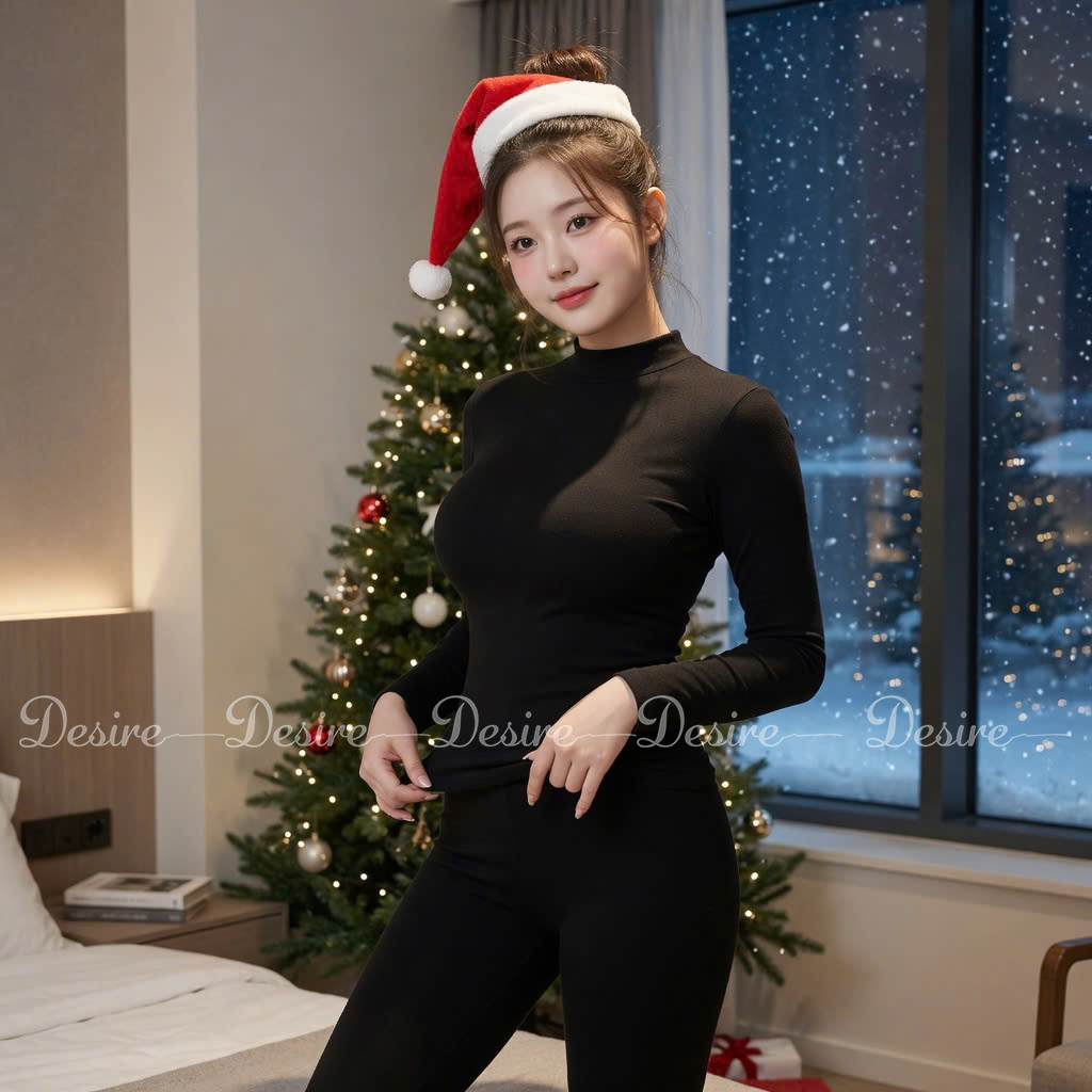 Desire Store, Bộ Giữ Nhiệt Nữ Cổ Cao Dày Ấm Áp Vải Nhung Lót Len Cashmere AGN-003 (Women's Thick, Warm High-Neck Thermal Set – Velvet Fabric with Cashmere-Blend Lining AGN-003) image 23 of 35