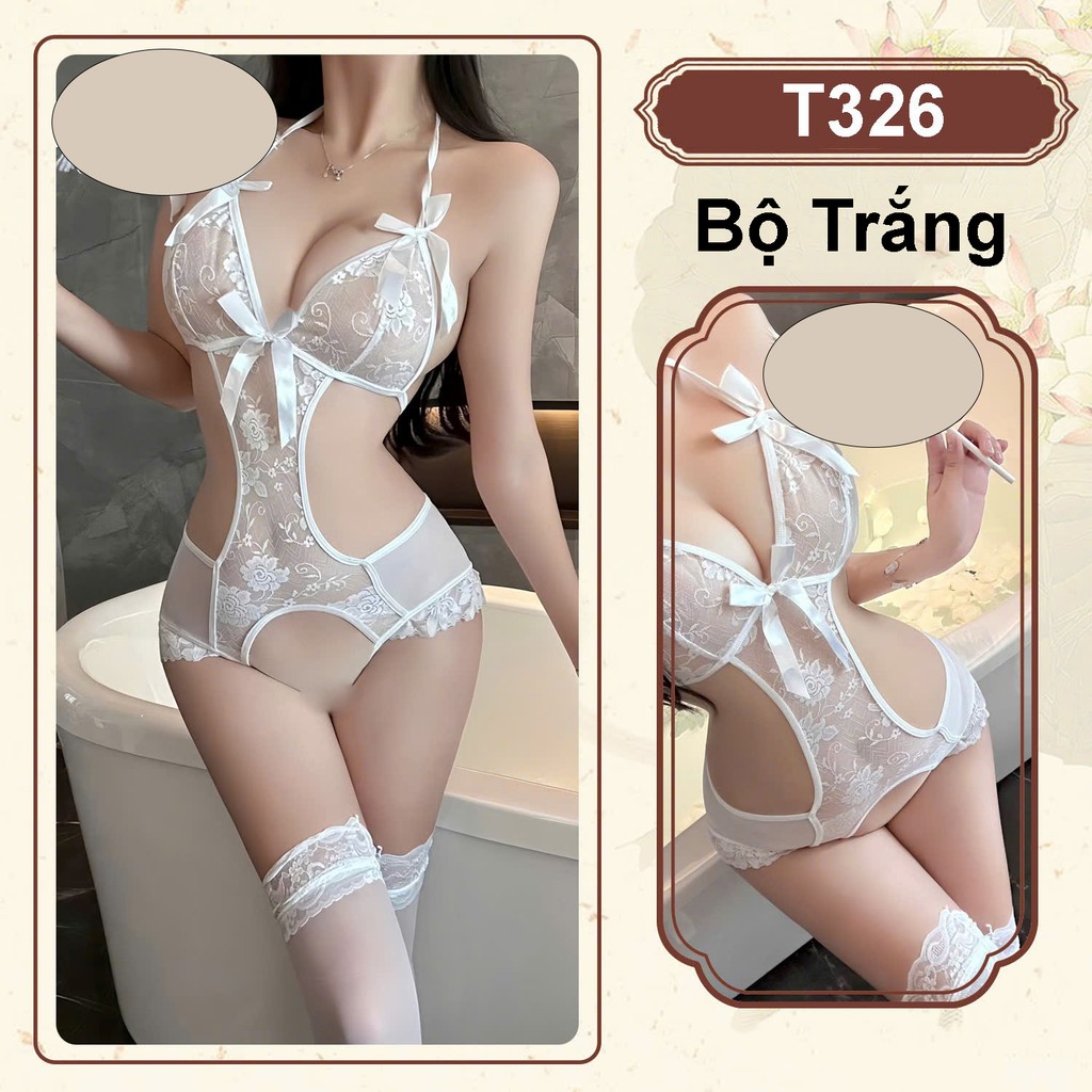 Desire Store, Bodysuit ren - Váy Ngủ liền thân Hoa Xuyên Thấu Hở Sườn Thắt Nơ Sexy T326 - Bộ Trắng image 15 of 20