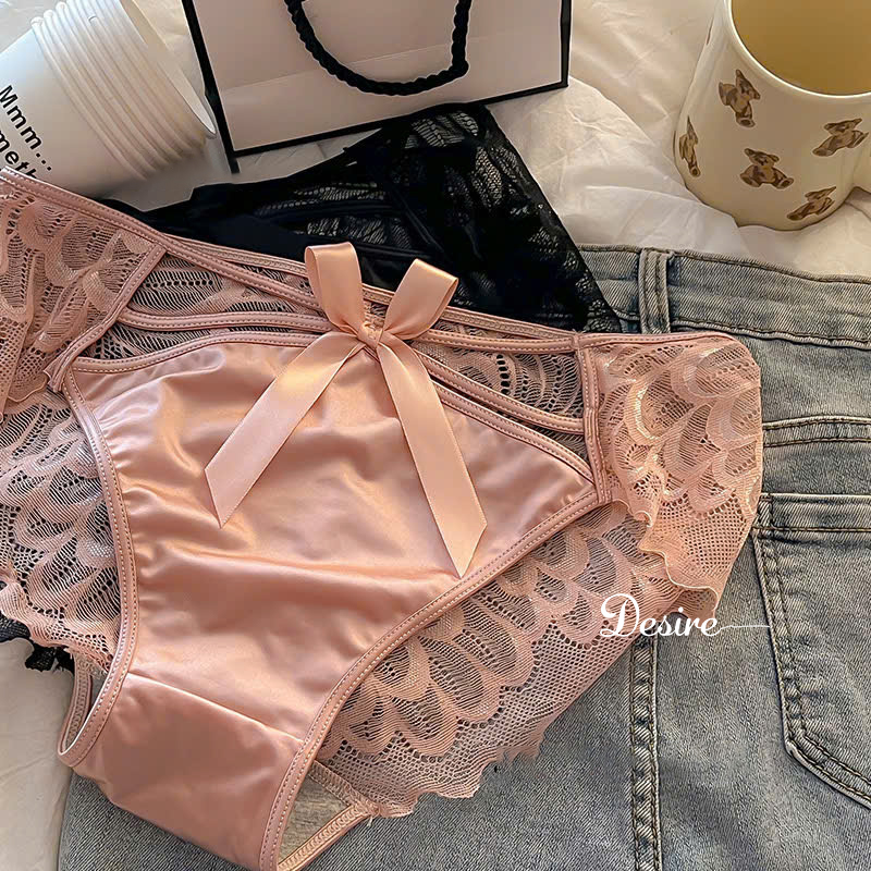 Desire Store, Quần Lót Nữ Lụa Phi Bóng Phối Ren Sườn Cạp Cao Đính Nơ Satin Quyến Rũ image 6 of 9