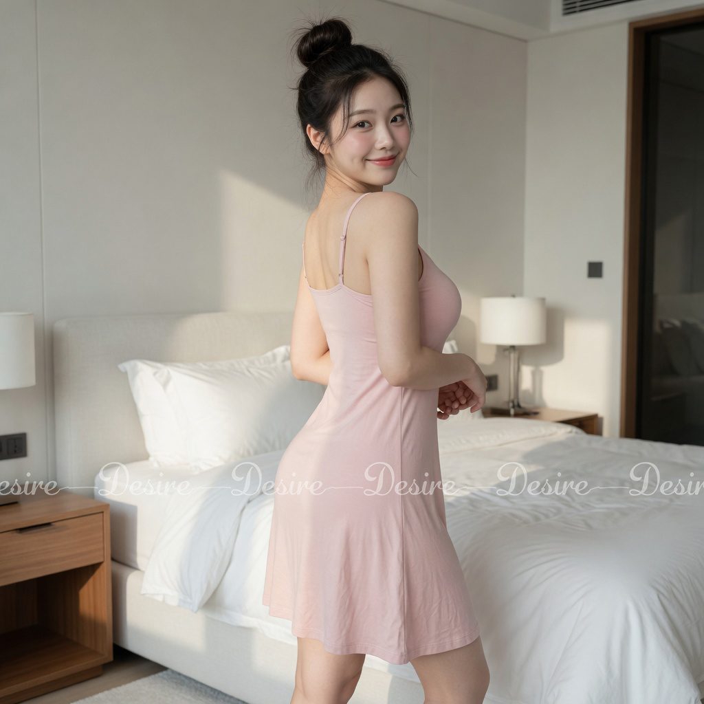 Desire Store, Váy đầm hai dây thun Vicose mềm mịn chất 4 chiều có đệm mút ngực DESIRE VNN-0072 (DESIRE VNN-0072 Soft 4-Way Stretch Viscose Camisole Dress with Built-in Bra Pads) image 6 of 15