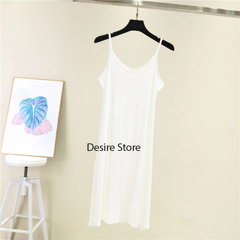 Desire Store, Váy hai dây mặc lót cổ V thun Modal (gỗ sồi) mềm mịn  đầm hai dây mặc lót dáng ôm BTM-1009 - Trắng ngắn 80cm, XL (56~62kg) image 22 of 30