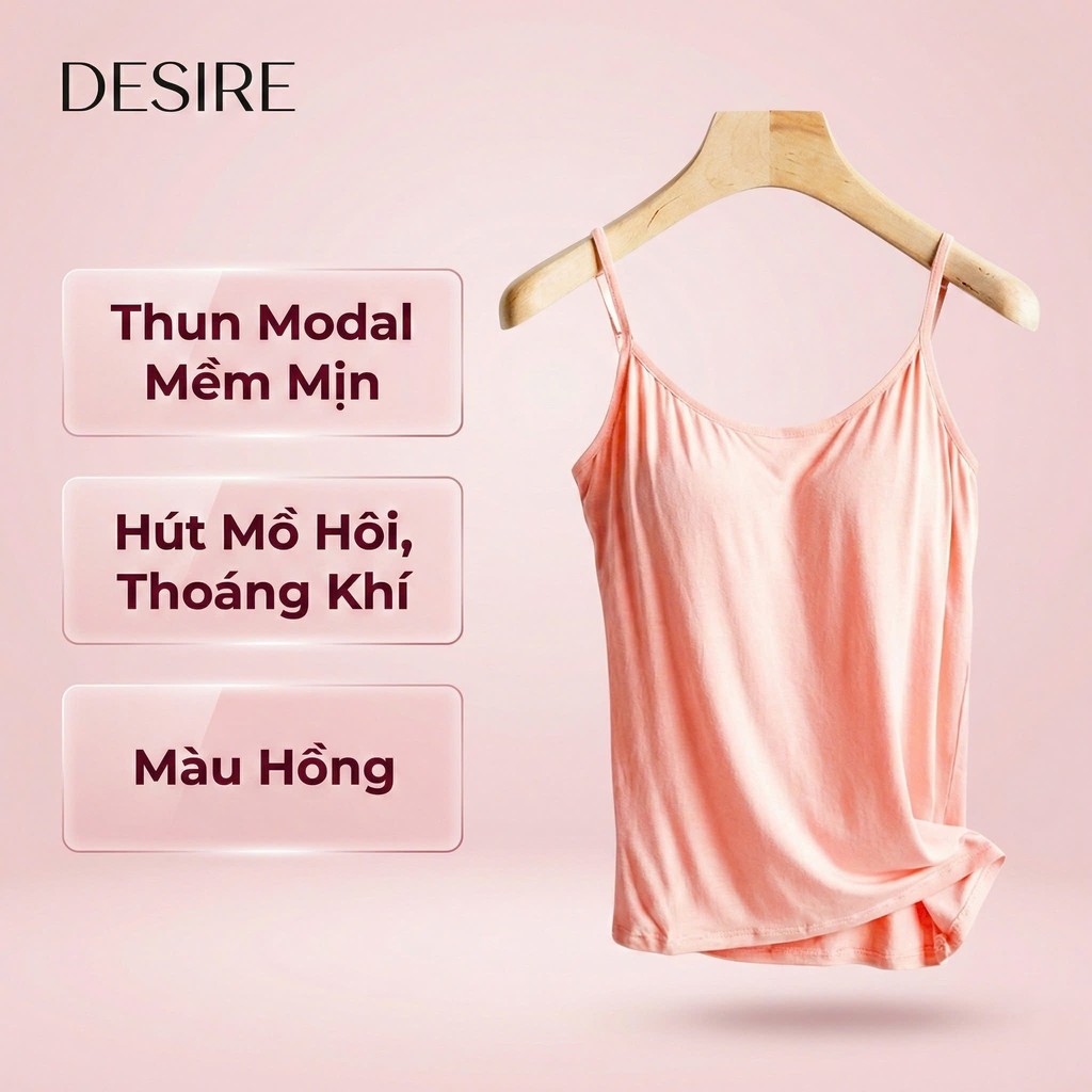 Desire Store, Áo lót hai dây thun Vicose hàng loại 1 cao cấp kèm mút ngực thông hơi A2010 - Hồng -Cup thông hơi, XXL(64-75kg) image 15 of 18