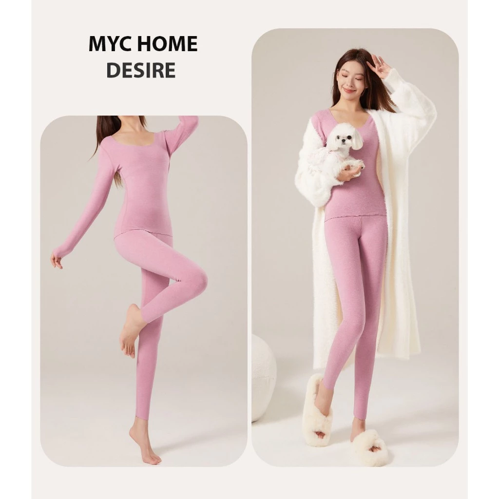 Desire Store, Đồ bộ giữ nhiệt mùa đông siêu nhẹ ấm áp không đường viền MYC HOME chất Nhung lót Len cừu MYC-01 - Nguyên bộ hồng MYC, XL image 21 of 21