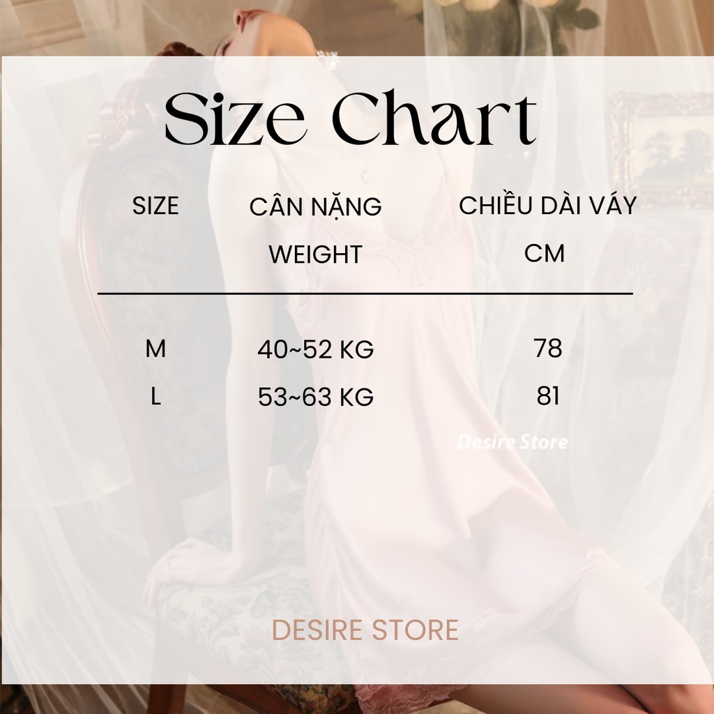 Desire Store, Váy ngủ lụa Đầm ngủ hai dây lụa kèm chip phối ren gợi cảm sexy VN-169 image 10 of 20