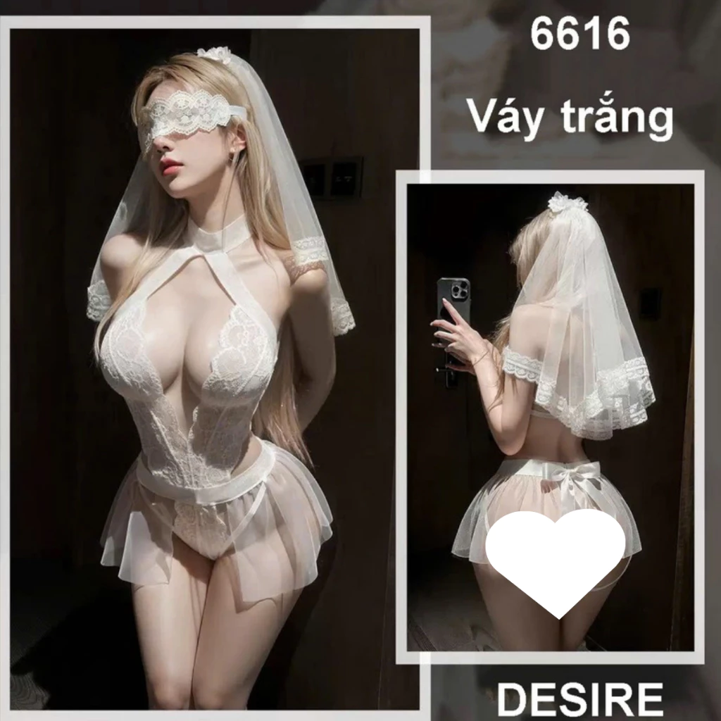 Desire Store, 6616 Set váy ngủ Cosplay Cô Dâu Bride gợi cảm kèm khăn voan cao cấp DESIRE - Váy trắng image 11 of 13