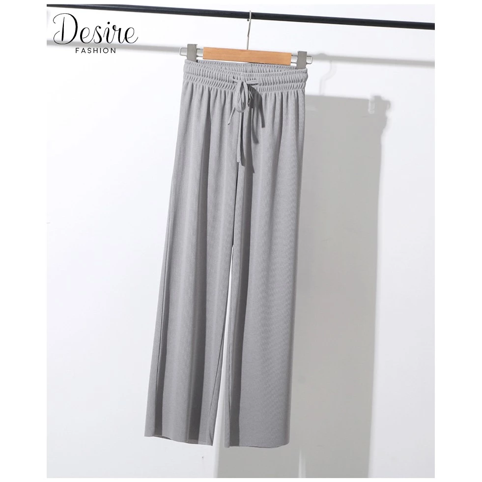 Desire Store, [Hình thật] Quần thun tăm dáng suông ống rộng cạp chun cao cấp form chuẩn Desire QN-001 - Ghi lửng 90cm, XL (55-59kg) image 10 of 13