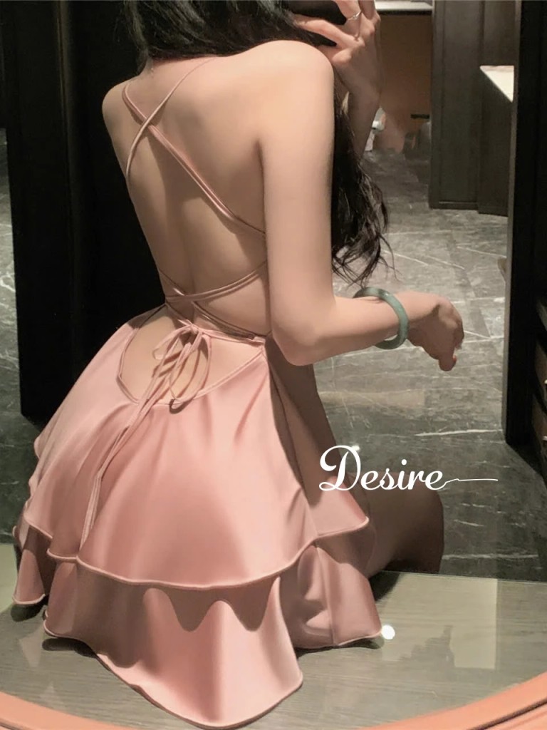 Desire Store, Váy ngủ lụa Đầm ngủ hai dây lụa kèm chip phối ren gợi cảm sexy VN-1068 image 4 of 12