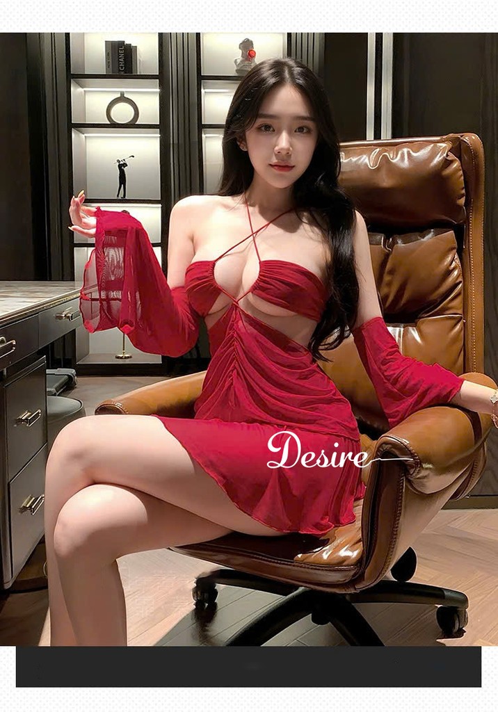 Desire Store, Set Váy ngủ cổ yếm tay áo rời dáng xoè Phong cách gợi cảm sang trọng DESIRE ZY78-1 image 5 of 11