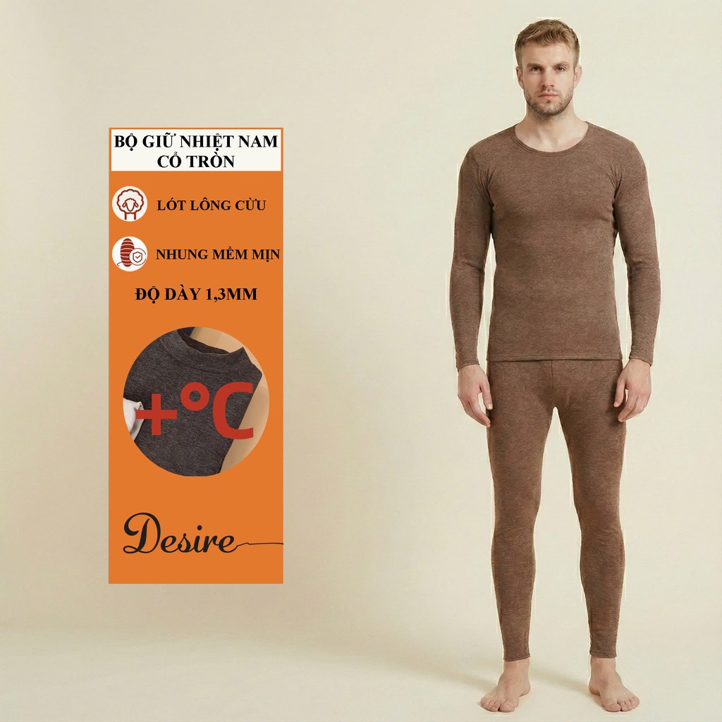 Desire Store, Đồ bộ giữ nhiệt nam lót Len Cashmere cổ tròn ấm áp mùa đông cao cấp siêu nhẹ DGN-02 - Bộ cổ tròn viền nâu, XXXL image 19 of 19