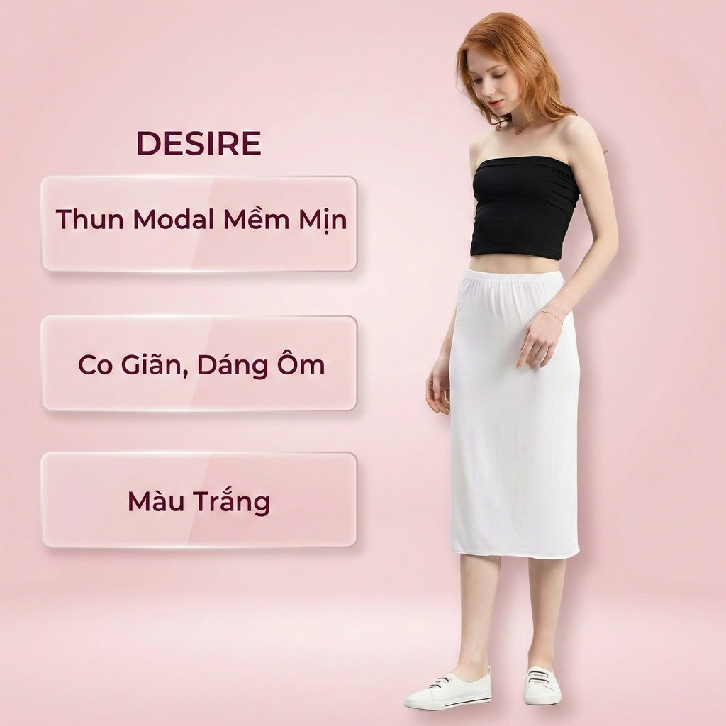 Desire Store, Chân váy lót dáng ôm Thun Modal (Gỗ sồi) co dãn mát mịn Chân váy mặc lót trong VNN-0098 - Trắng trơn, 50cm size XL image 12 of 13