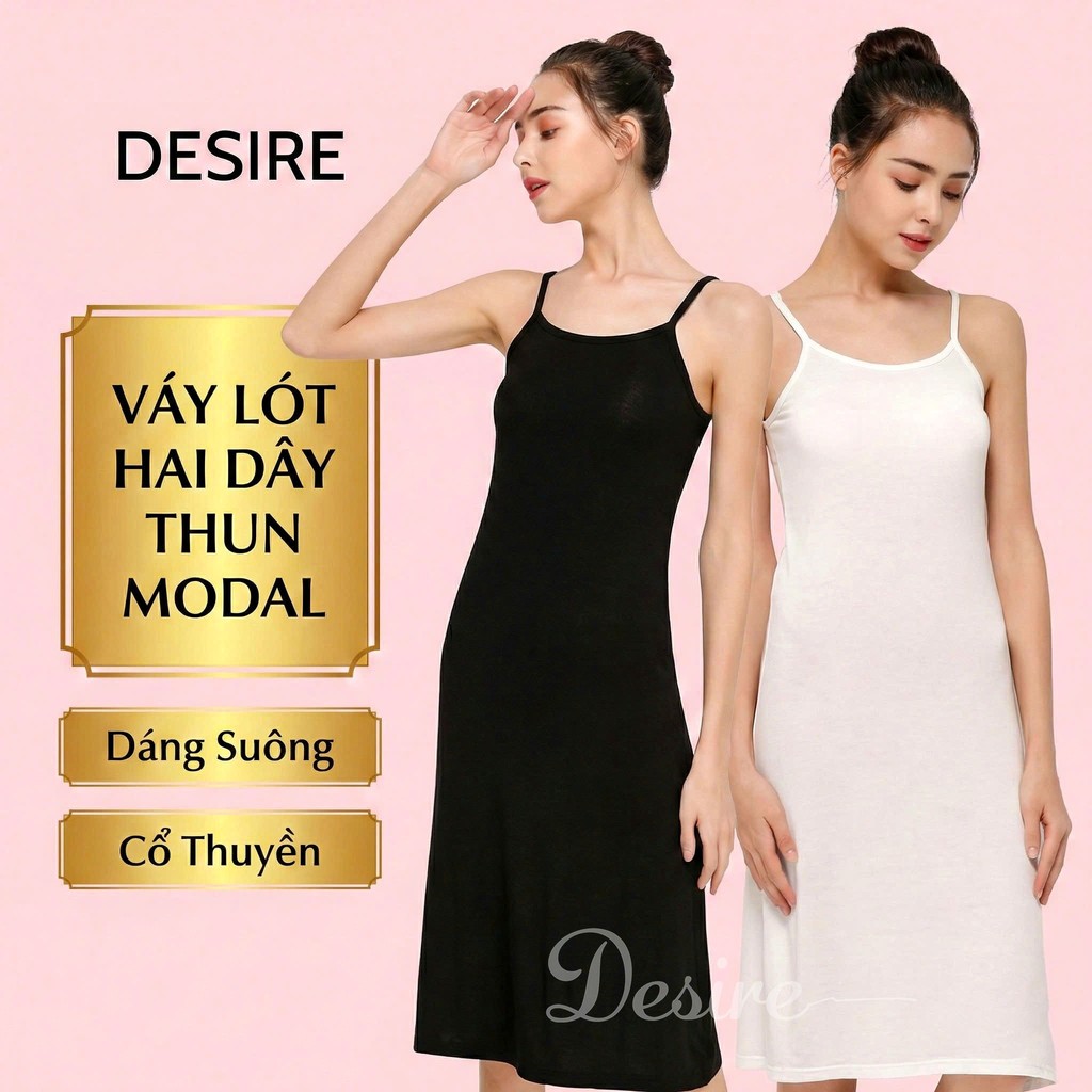 Desire Store, Đầm hai dây - Váy hai dây mặc lót thun modal (Gỗ sồi) dáng suông cổ thuyền Desire VNN-0044N image 2 of 22