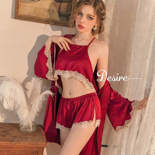 Desire Store, Bộ đồ ngủ lụa phối ren cao cấp dáng yếm cột hai dây gợi cảm mát mịn mùa hè DESIRE VN-2018 - 190.000 ₫