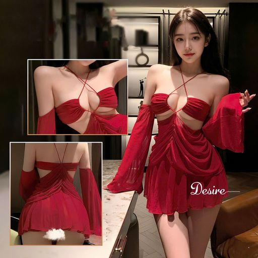 Desire Store, Set Váy ngủ cổ yếm tay áo rời dáng xoè Phong cách gợi cảm sang trọng DESIRE ZY78-1 - 280.000 ₫