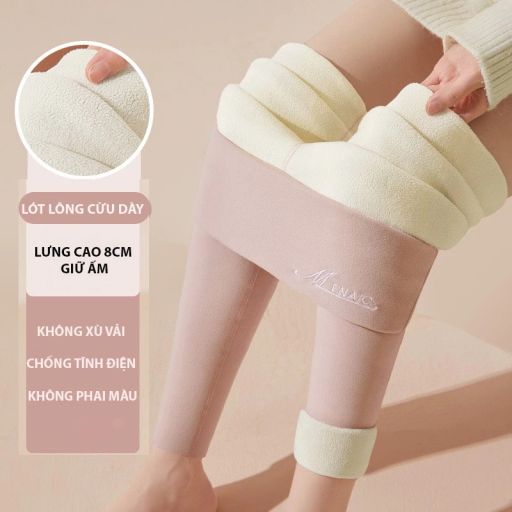 Quần legging M ENAIC lưng cao lót lông cừu nhung mịn giữ nhiệt mùa đông ấm áp định hình dáng QGN-9105014 Hồng M 40-51KG - Available variant