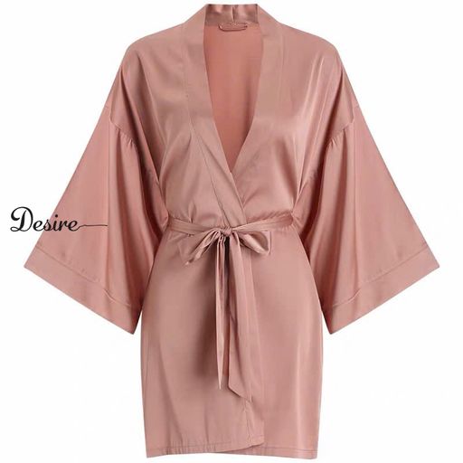Áo choàng ngủ lụa tay ống rộng cao cấp Áo choàng cô dâu gợi cảm Bride hàng loại 1 VN-84301 Hồng - Available variant