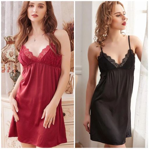 Desire Store, Váy ngủ lụa hai dây màu đỏ phối ren sang trọng Desire VNN-0082 - 180.000 ₫