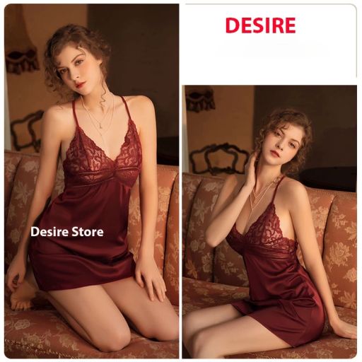 Váy ngủ lụa chéo lưng kèm chip lọt khe gợi cảm sexy Desire VN-780 Váy Đỏ + chip L - Available variant
