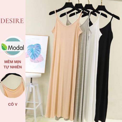 Desire Store, Váy hai dây mặc lót cổ V thun Modal (gỗ sồi) mềm mịn  đầm hai dây mặc lót dáng ôm BTM-1009 - 109.000 ₫