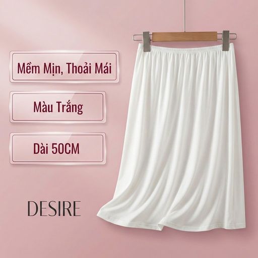 Chân Váy lót thun modal  (gỗ sồi) dáng xòe rộng thoải mái - Chân váy mặc lót thun mịn mát Desire VN-064 Trắng 50cm trơn M: 40~52kg - Available variant