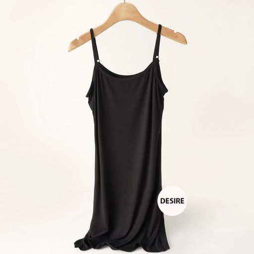 Váy hai dây Váy mặc lót chất thun modal (Gỗ sồi) dáng ôm body cổ ngang có TĂNG ĐƠ điều chỉnh DESIRE VN-062 Đen ngắn 80cm M - Available variant