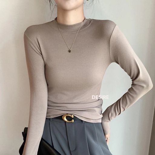 Áo thun dài tay cổ lọ cổ cao lửng chất thun len mềm mại ấm áp mùa thu đông H535 Nâu đậm L - Available variant