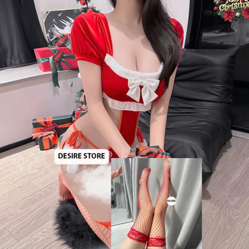 Bộ đồ lót liền thân nhung mềm Cosplay Giáng sinh Noel quyến rũ DESIRE VN-8836 Set + tất đỏ L - Available variant