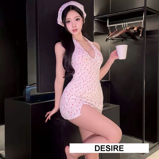 Váy Ngủ Thun Mặc Nhà Cổ Yếm Hoạ Tiết Hoa Nhí Kèm Khăn Đầu - Đầm Ngủ Dễ Thương DESIRE A02 Váy+Khăn - Available variant