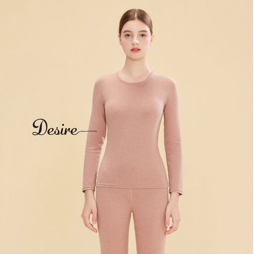 Đồ bộ giữ nhiệt mùa đông siêu nhẹ ấm áp vải Nhung lót Len Cashmere có đường viền dành cho nữ giới ZYOS AGN-003 Cam nude có viền L - Available variant