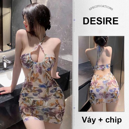 Váy ngủ lưới cột dây yếm hở lưng sexy phong cách bãi biển kèm quần chip DESIRE VN-6308 Váy màu xanh-6306 - Available variant