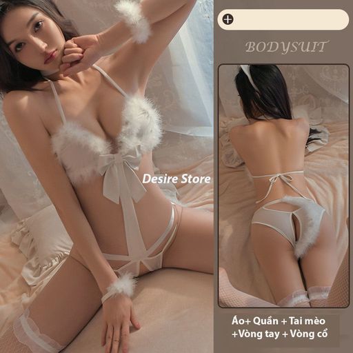 Bộ đồ ngủ Cosplay mèo nhỏ quyến rũ 5 chi tiết gợi cảm sexy DESIRE VN-8521 Trắng kiểu 1 Onesize - Available variant