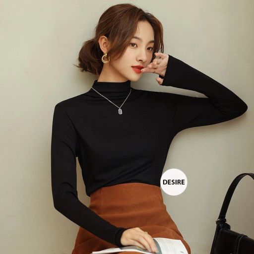 Áo thun cổ lọ dài tay chất thun len mềm mại Áo thun cổ cao ấm áp mùa thu đông  AN-898 Đen L - Available variant