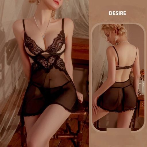 Váy ngủ ren sexy tôn vòng 1 cut out lưng gợi cảm kèm chip DESIRE VN-8633 ĐEN - Available variant