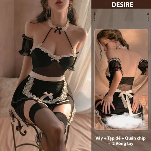 Bộ đồ ngủ cosplay hầu gái chất thun mềm loại 1 VN-8811-1 Set ko tất - Available variant