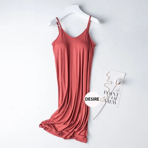 Váy đầm hai dây dáng dài sợi Vicose mềm mịn có đệm mút ngực DESIRE VN-077 Cam M - Available variant
