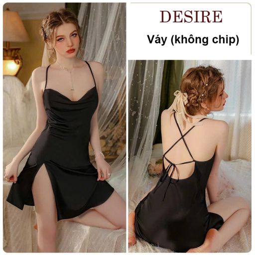Váy ngủ lụa hai dây cổ đổ cột dây cao cấp chất lụa satin mềm mịn hàng chuẩn Guiruo DESIRE VN-3430 Váy Đen M - Available variant