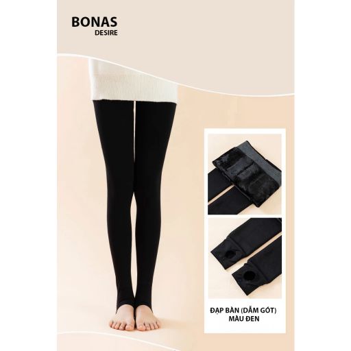 Quần Tất Nữ Dày Lót Lông Mềm Mại Ấm Áp Chính Hãng Bonas KW002 - Phù Hợp Mùa Đông Đen hở gót 300g - Available variant