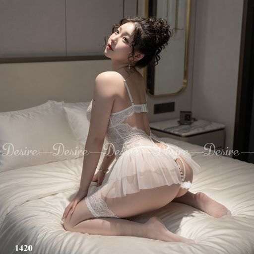 Bodysuit Ren - Váy Ngủ Sexy Xuyên Thấu Đính Ngọc Cao Cấp, Thiết Kế Đan Dây DESIRE 1420 Váy trắng - Available variant
