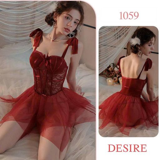 Váy ngủ ren đỏ hai dây cúp ngực sexy kèm quần chip DESIRE- 1059 Đỏ Freesize(40-60kg) - Available variant