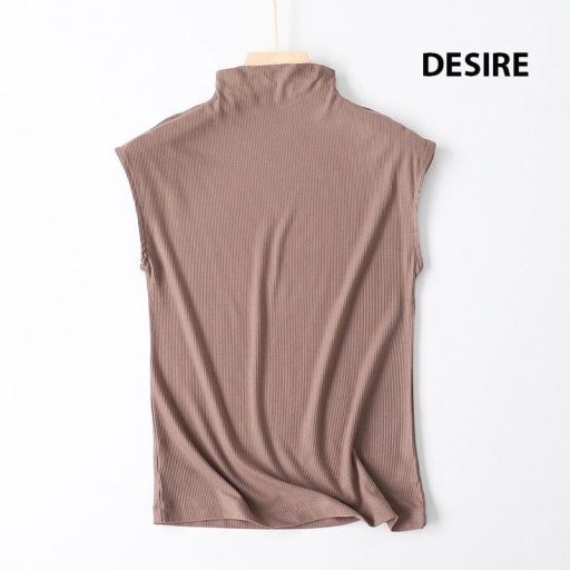 Áo thun cổ lọ ngắn tay thun Modal gân mềm DESIRE A112 Nâu L (45-55 KG) - Available variant