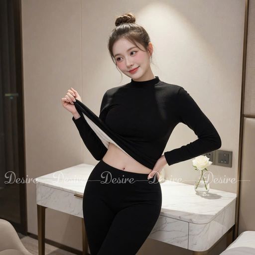 Bộ Giữ Nhiệt Nữ Cổ Cao Dày Ấm Áp Vải Nhung Lót Len Cashmere AGN-003 Màu Đen cổ cao 3XL - Available variant