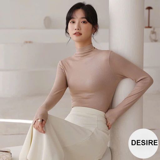 Áo thun dài tay cổ lọ chất thun cotton lạnh phong cách thu đông 2023 AN-02 Be cổ cao M 40-51 - Available variant