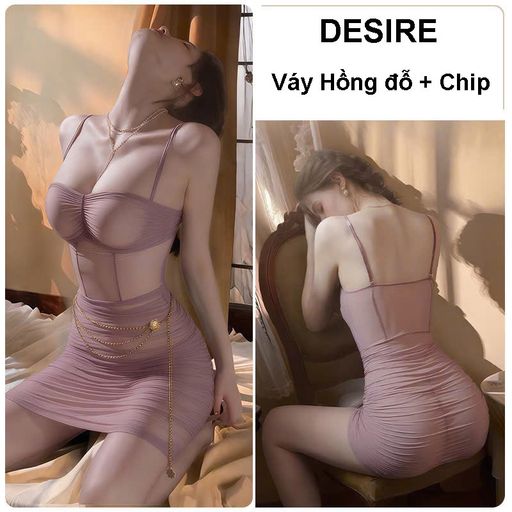 Váy Ngủ Sexy Quyến Rũ Ôm Body Xuyên Thấu Voan Mỏng Hai Dây Cao Cấp DESIRE 376 Hồng đô + Chip - Available variant