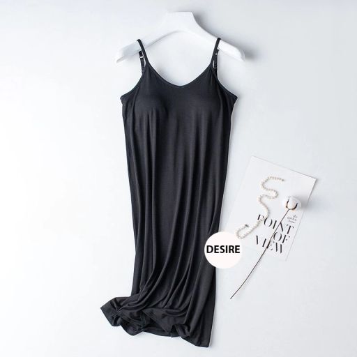 Váy đầm hai dây dáng dài sợi Vicose mềm mịn có đệm mút ngực DESIRE VN-077-1 Đen M - Available variant