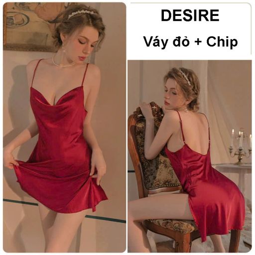 Set Váy ngủ và áo choàng lụa cao cấp cổ đồ gợi cảm kèm áo choàng Desire VN-1910 Váy đỏ M - Available variant